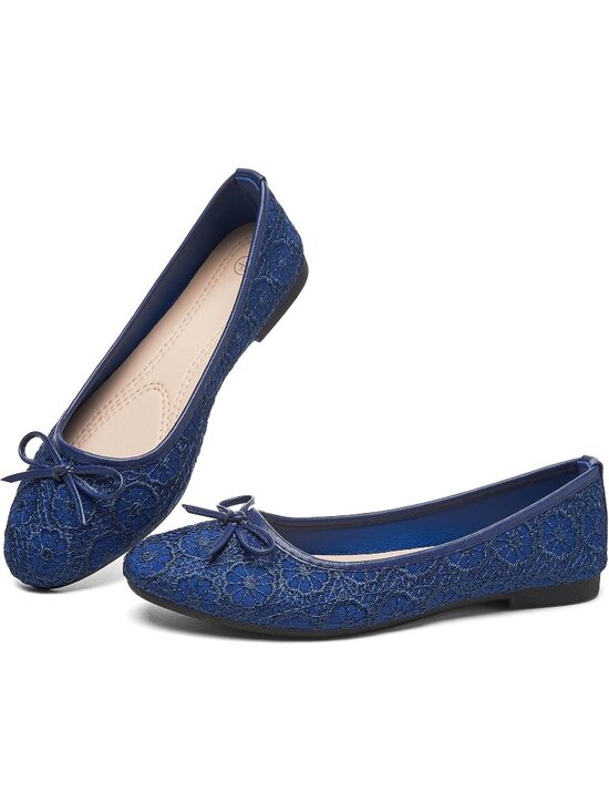 Shoes - Women's Blue Point Toe Comfortable Dressy Slip on Casual Bow Ballet Flat Shoes